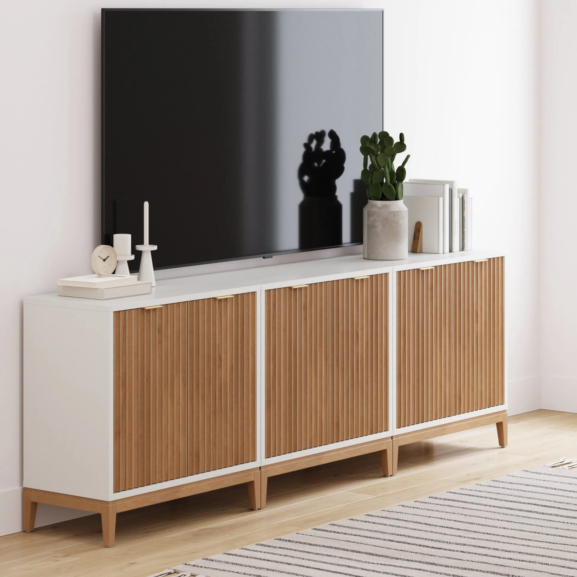 Mid-Century Fluted TV Console for TVs up to 75" White