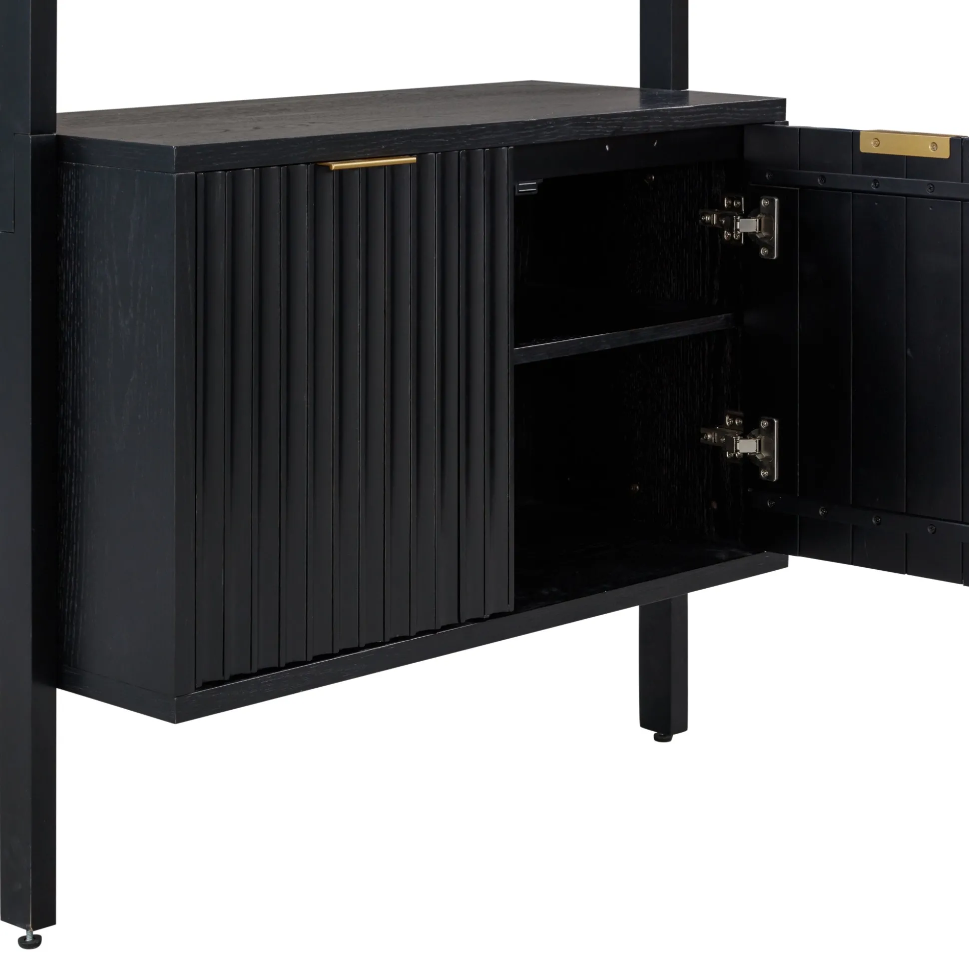 Mid-Century Fluted Wall Bookshelves with Doors Black (Set of 2)