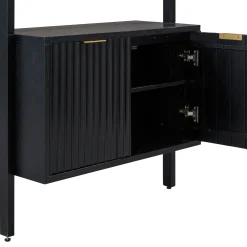 Mid-Century Fluted Wall Bookshelf with Doors Black