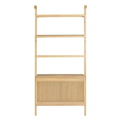 Mid-Century Fluted Wall Bookshelf with Doors Warm Pine