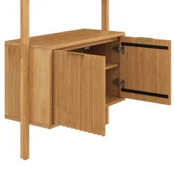 Mid-Century Fluted Wall Bookshelf with Doors Warm Pine