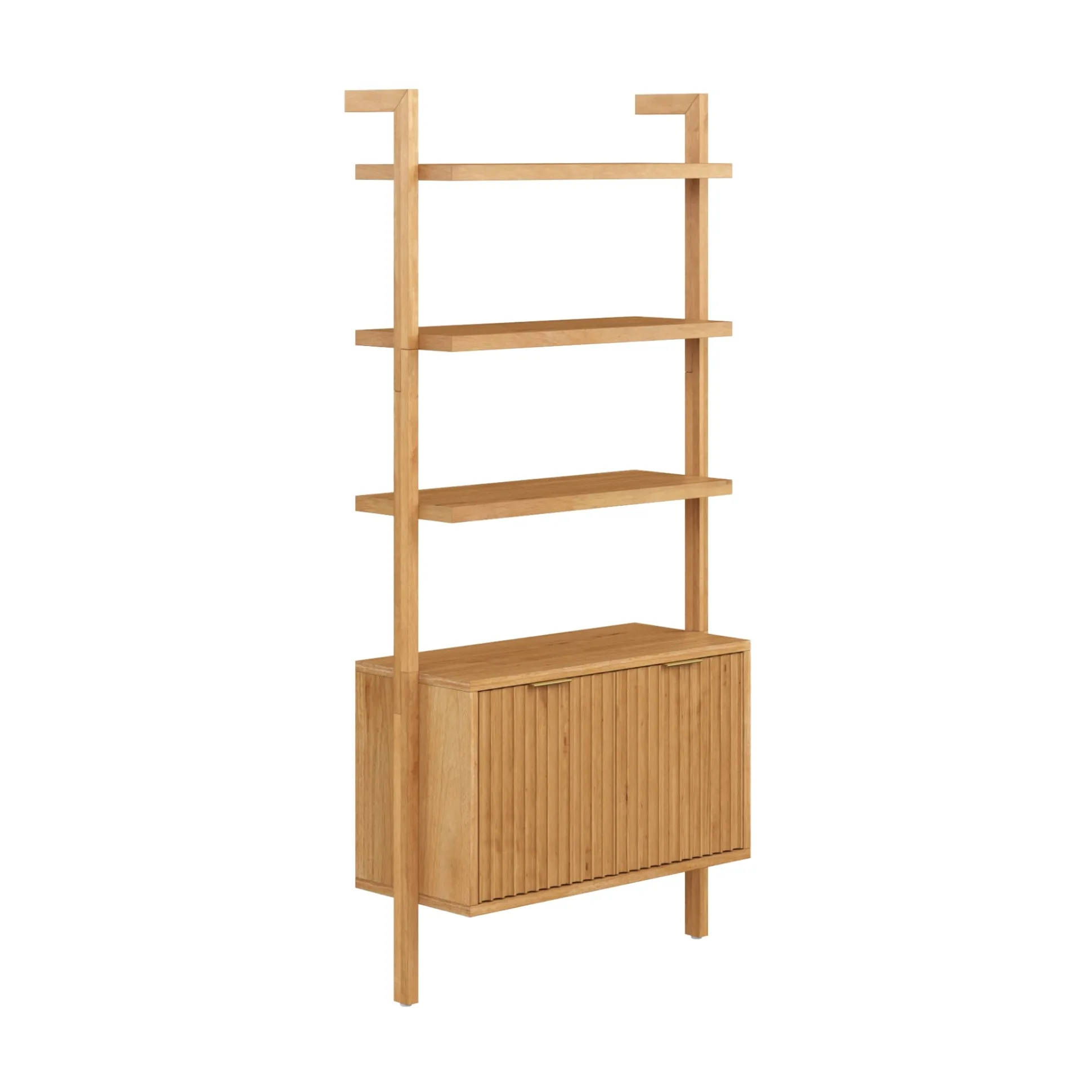 Mid-Century Fluted Wall Bookshelf with Doors Warm Pine