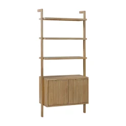 Mid-Century Fluted Wall Bookshelf with Doors Light Brown