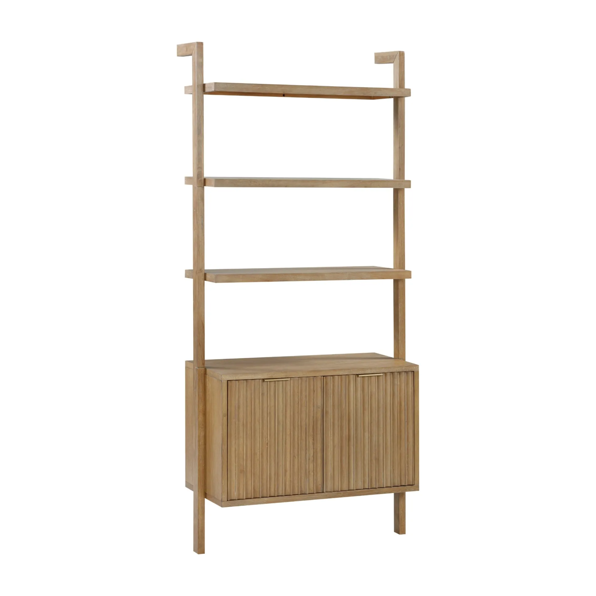 Mid-Century Fluted Wall Bookshelves with Doors Light Brown (Set of 3)