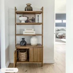 Mid-Century Fluted Wall Bookshelves with Doors Light Brown (Set of 3)
