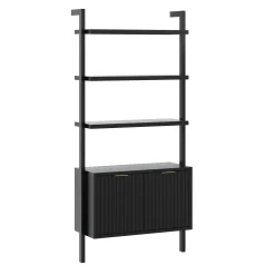 Mid-Century Fluted Wall Bookshelves with Doors Black (Set of 4)