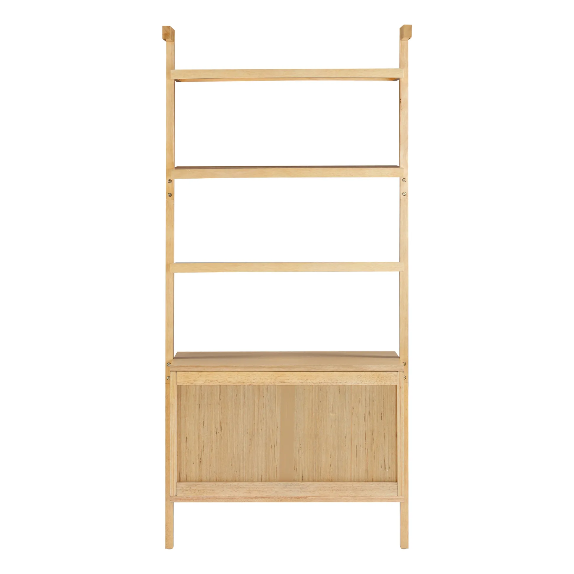 Mid-Century Fluted Wall Bookshelves with Doors Warm Pine (Set of 4)