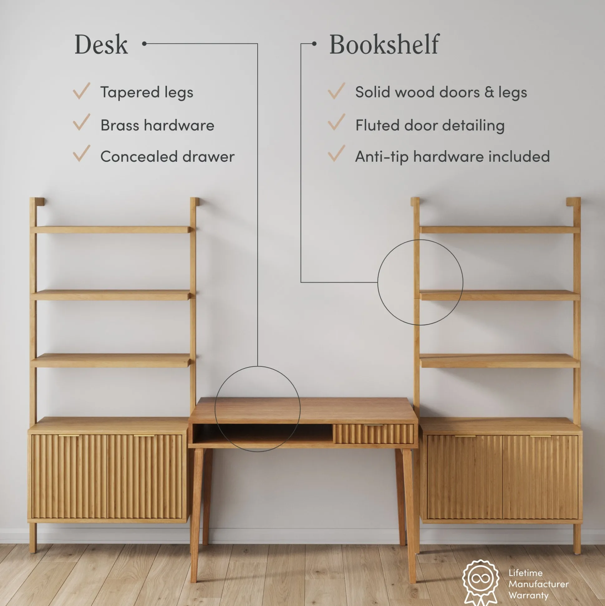 Mid-Century Fluted Wall Desk