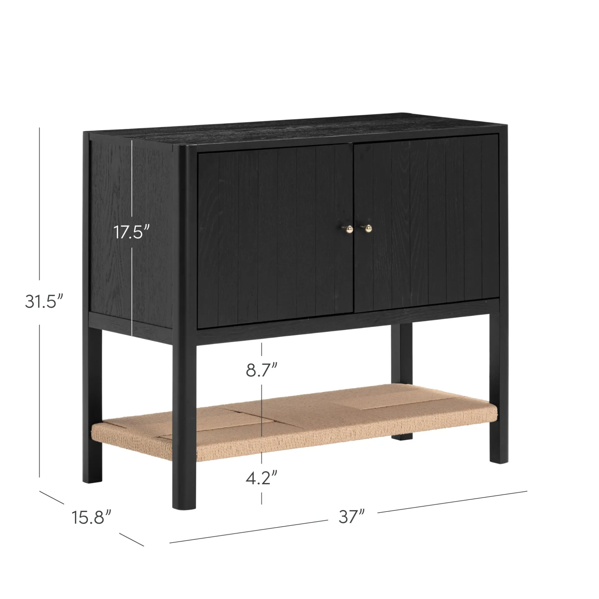 Mid-Century Grooved Door Storage Cabinet Black Oak