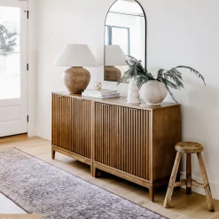 Mid-Century Large Fluted Credenza Console Table Light Brown (Set of 4)