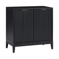 Mid-Century Large Fluted Credenza Console Table Black Oak (Set of 4)