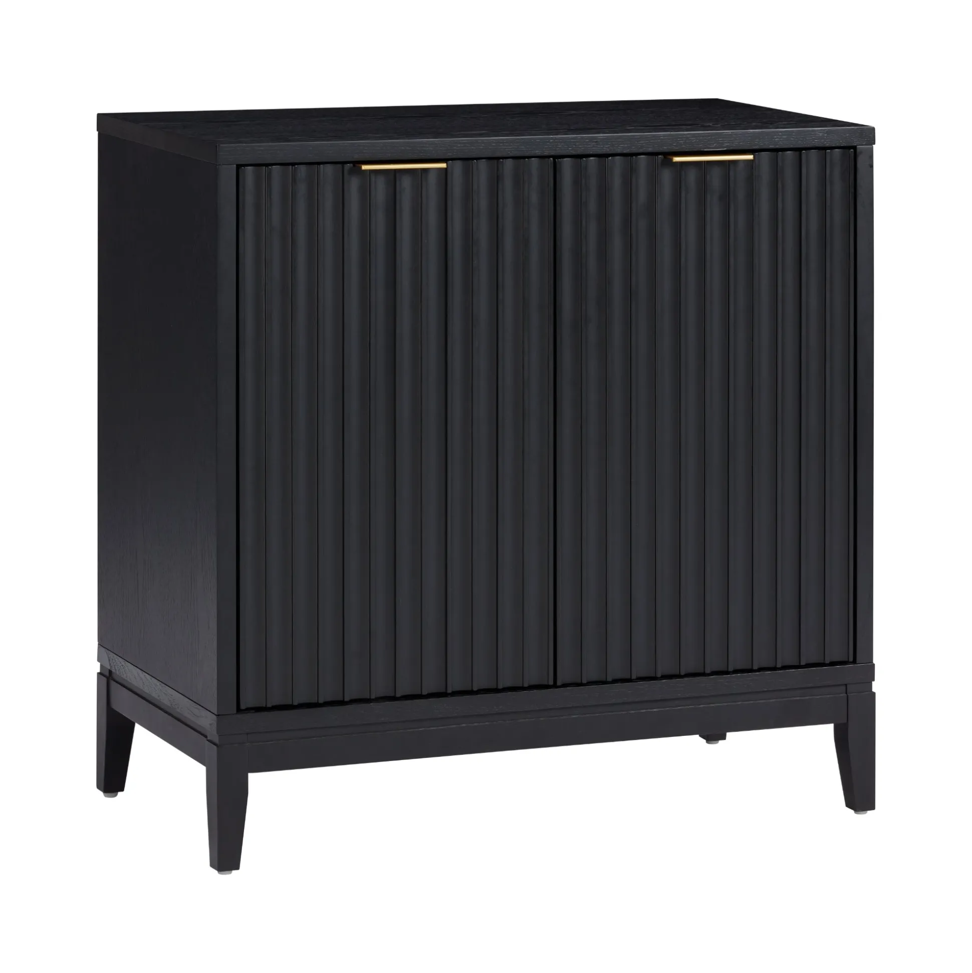 Mid-Century Large Fluted Credenza Console Table Black Oak (Set of 4)