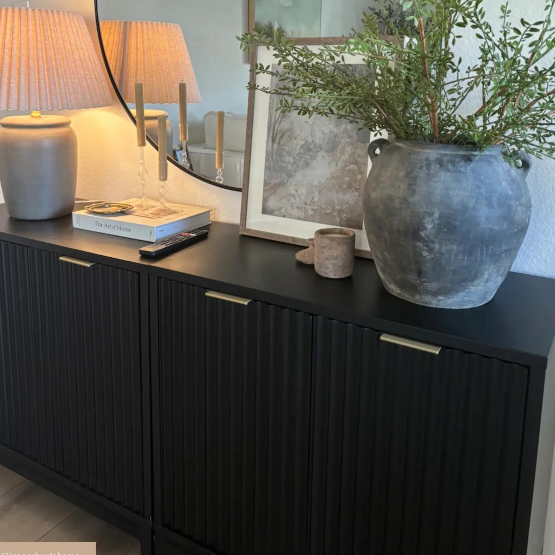 Mid-Century Large Fluted Credenza Console Table Black Oak (Set of 4)