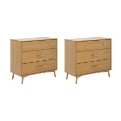 Mid-Century Modern Acacia 3 Drawer Dresser Set of 2