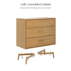 Mid-Century Modern Acacia 3 Drawer Dresser Set of 2