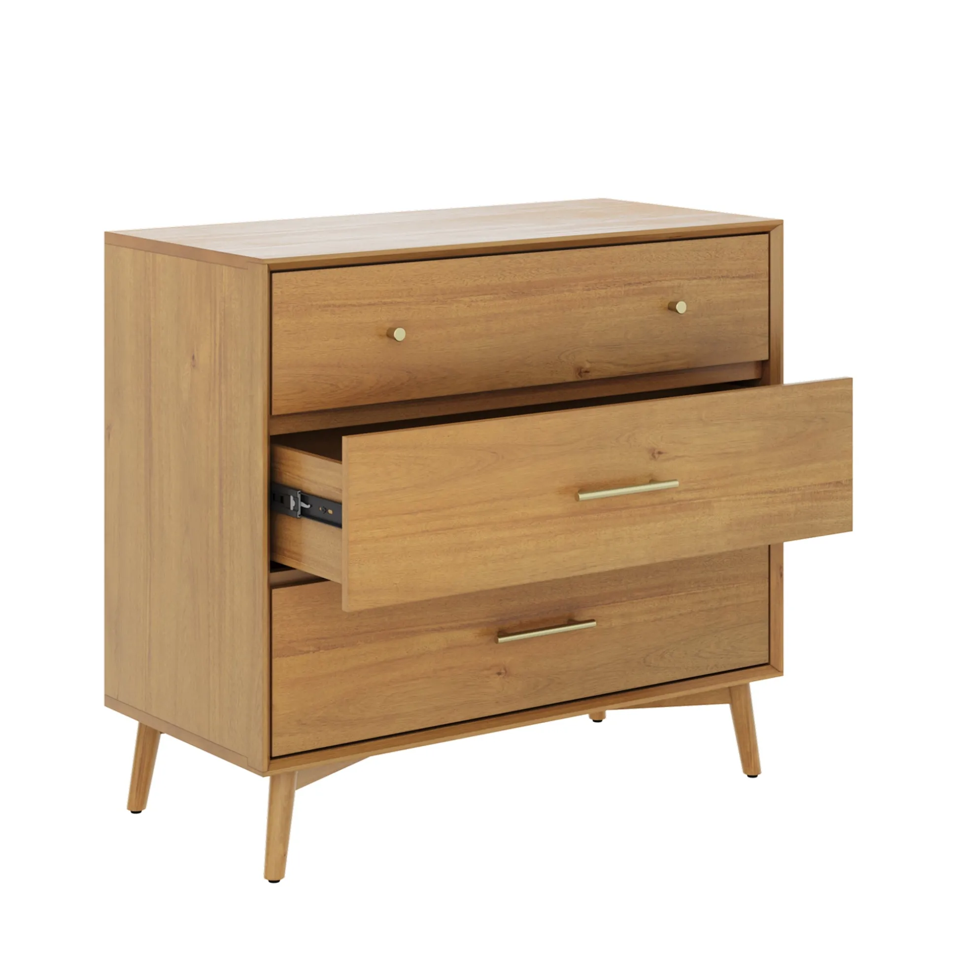 Mid-Century Modern Acacia 3 Drawer Dresser Set of 2