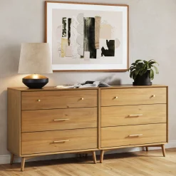Mid-Century Modern Acacia 3 Drawer Dresser Set of 2