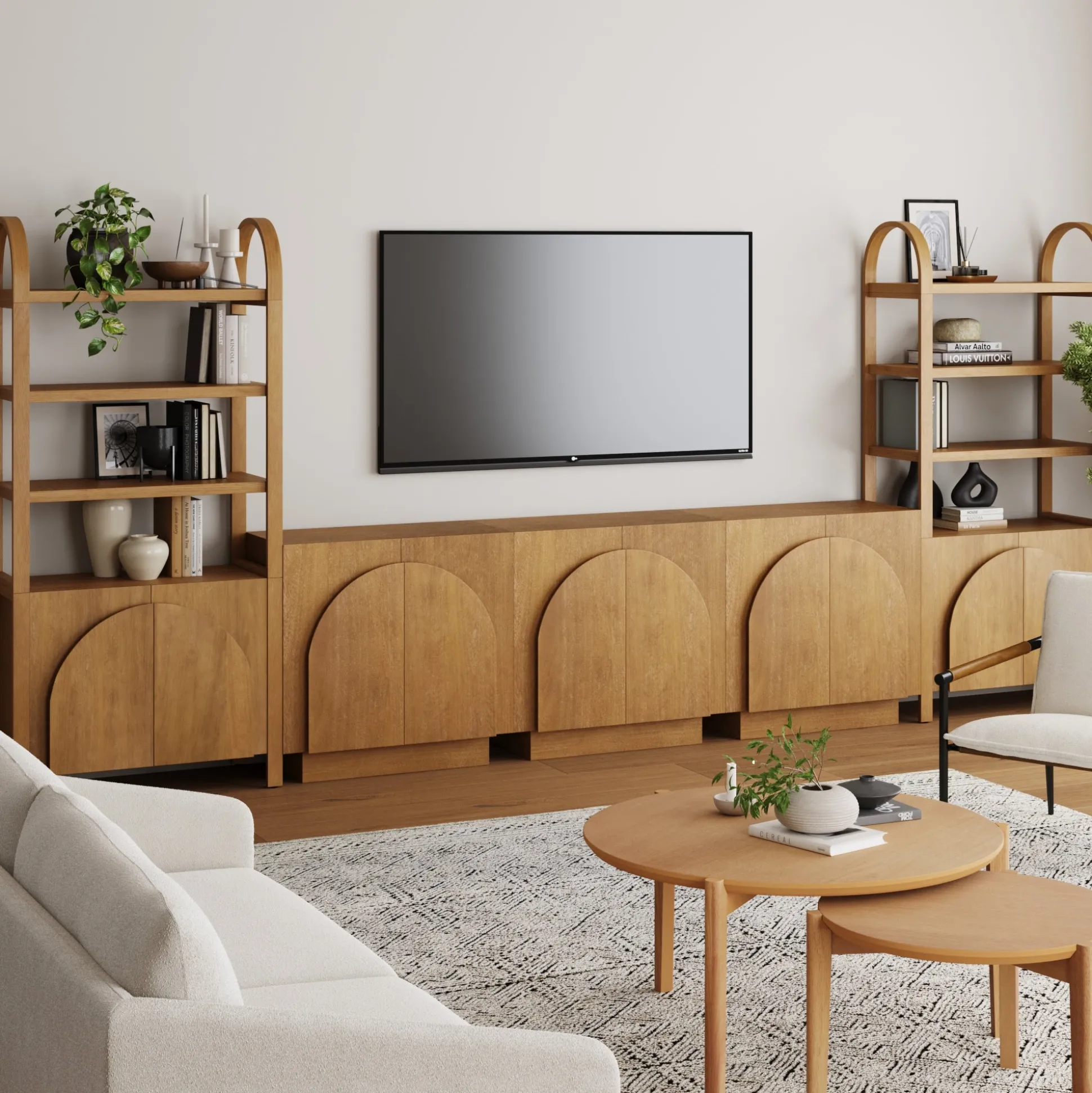 Mid-Century Modern Arched Entertainment Center (3 Cabinets)