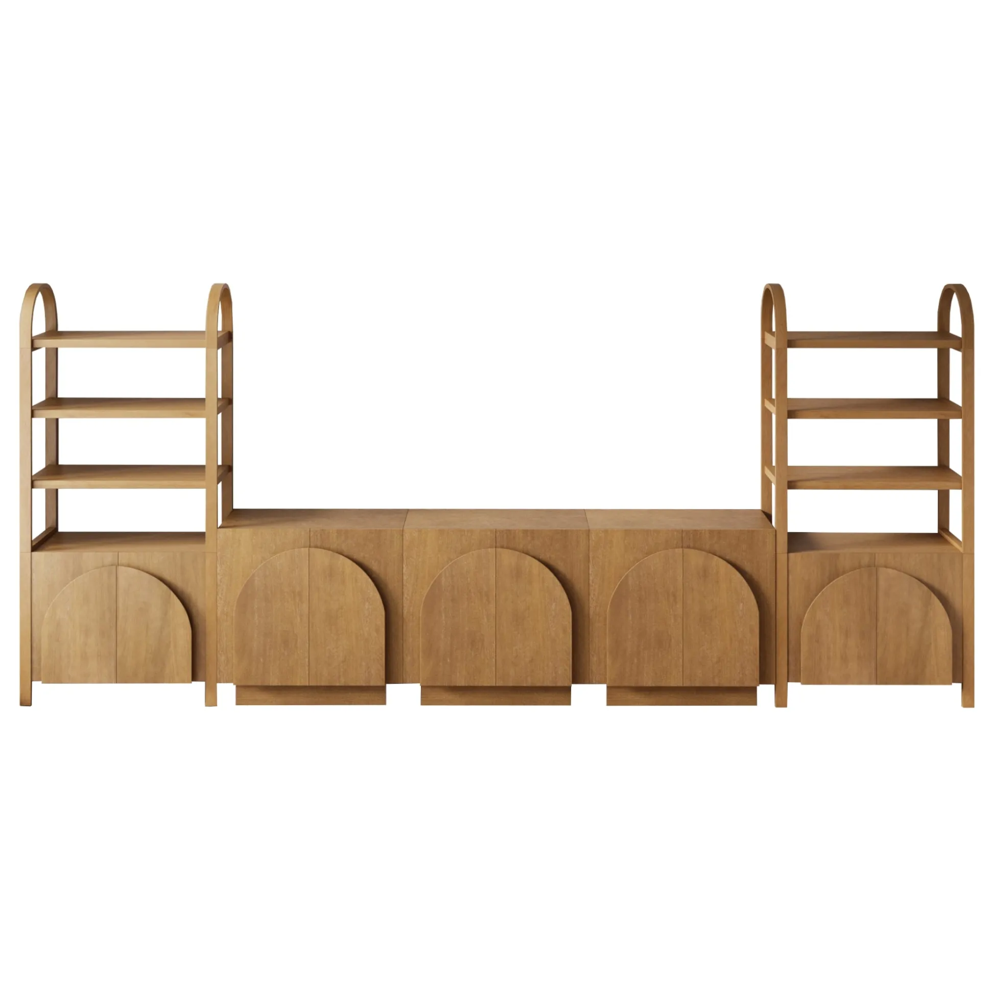 Mid-Century Modern Arched Entertainment Center (3 Cabinets)