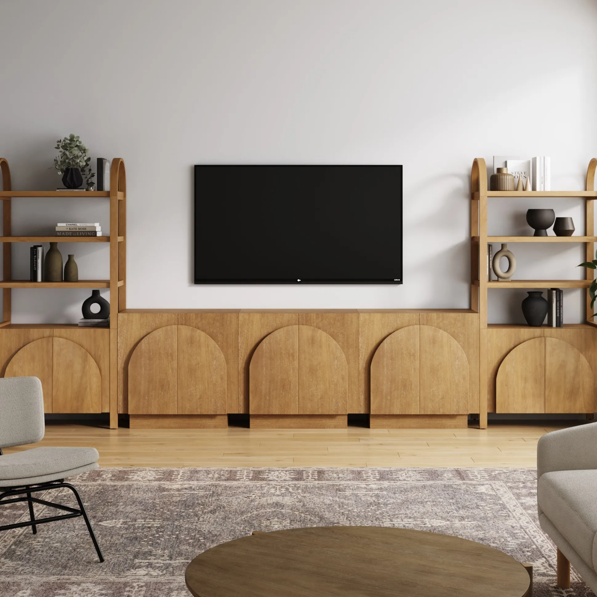 Mid-Century Modern Arched Entertainment Center (3 Cabinets)