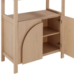 Mid-Century Modern Arched Wood Entertainment Center Oak (2 Cabinets)