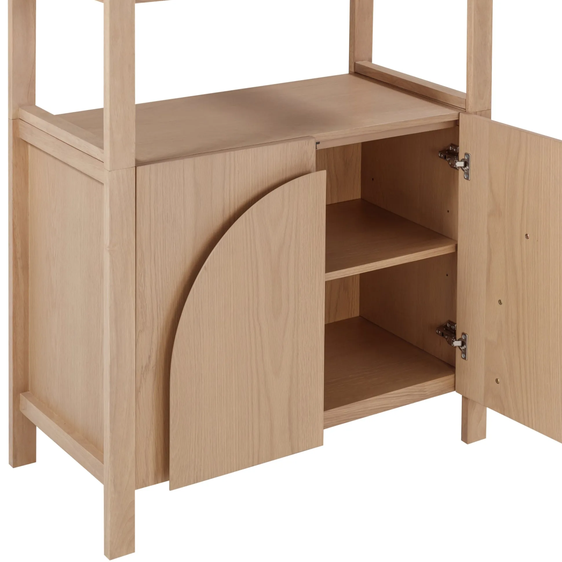 Mid-Century Modern Arched Wood Entertainment Center Oak (2 Cabinets)