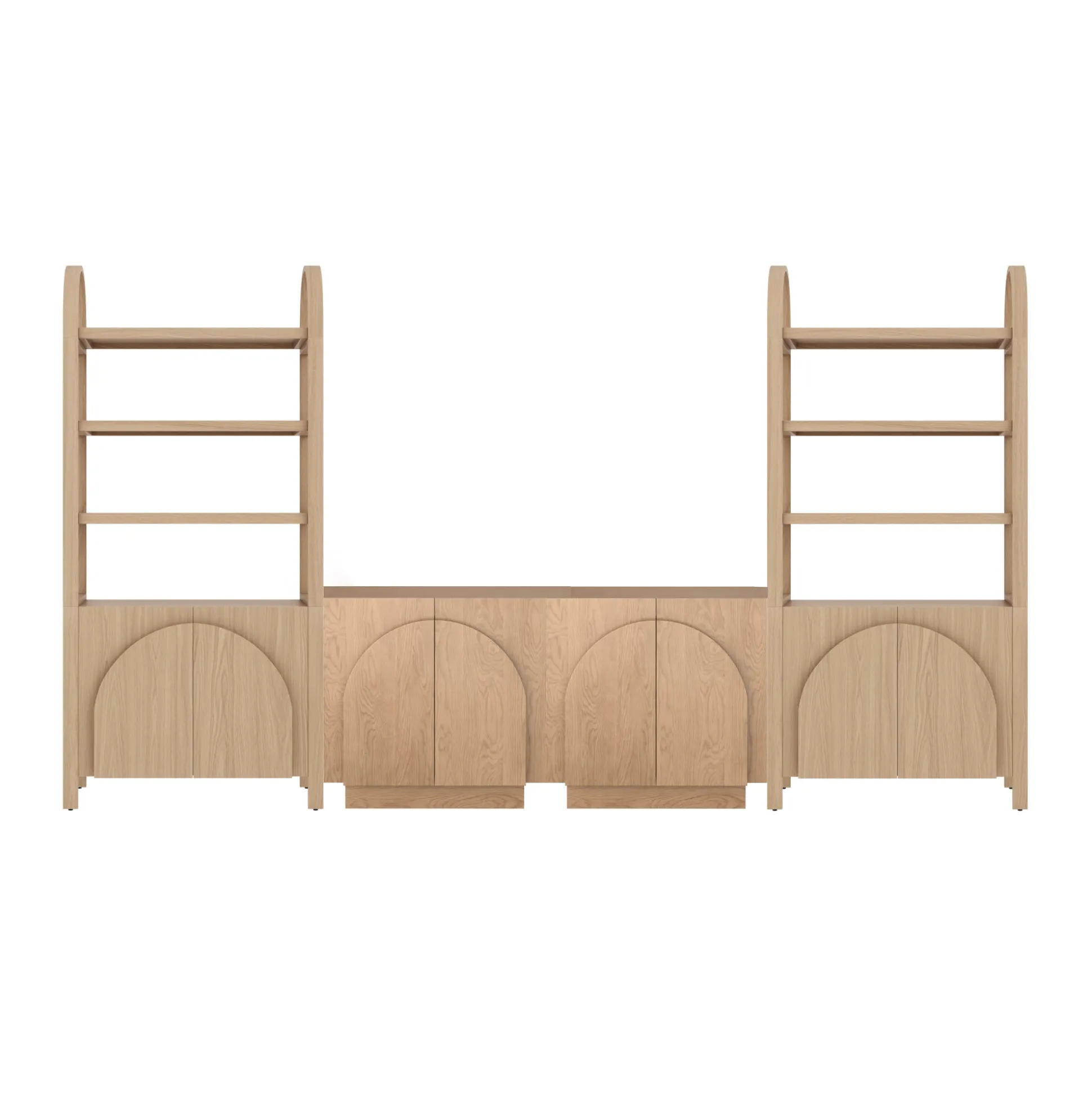 Mid-Century Modern Arched Wood Entertainment Center Oak (2 Cabinets)