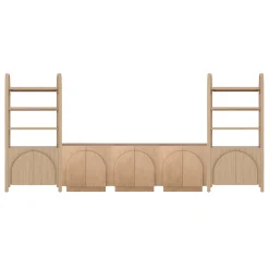 Mid-Century Modern Arched Wood Entertainment Center Oak (3 Cabinets)