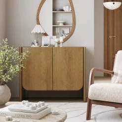 Mid Century Modern Arch Storage Cabinet Light Brown