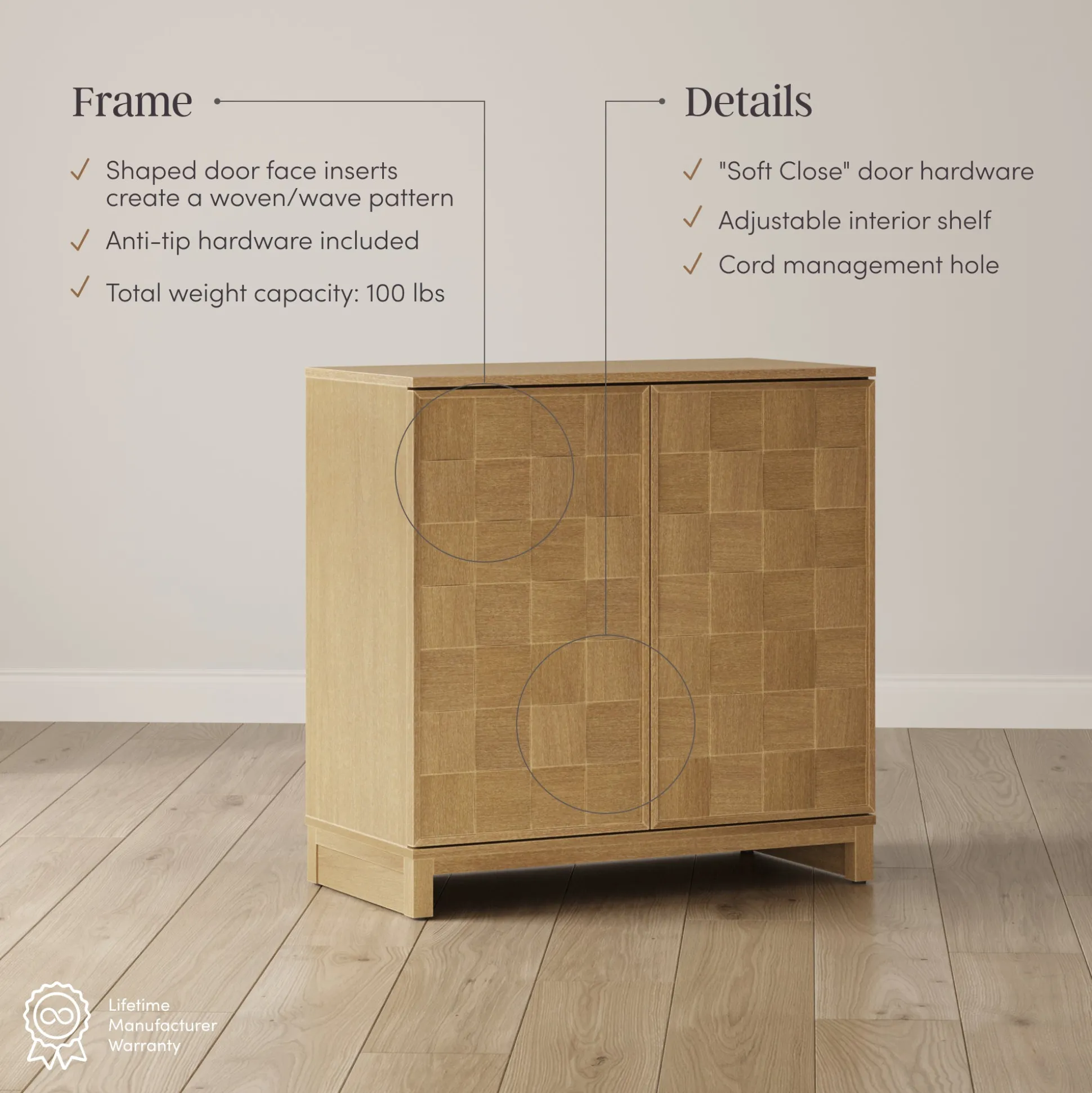 Mid Century Modern Bar Cabinet Credenza with Doors (Set of 4)