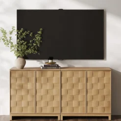 Mid Century Modern Bar Cabinet Credenza with Doors (Set of 2)