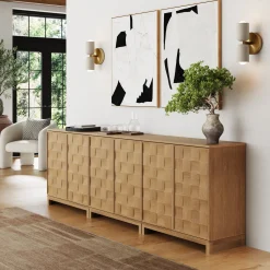 Mid Century Modern Bar Cabinet Credenza with Doors (Set of 3)