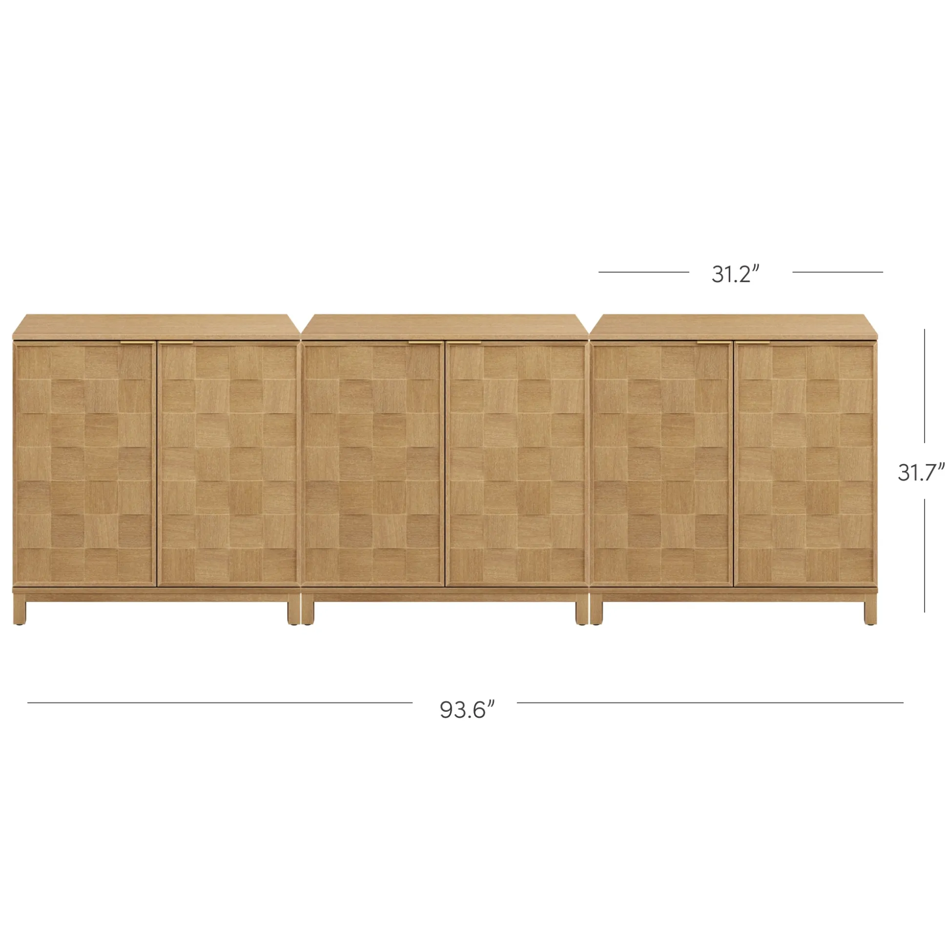 Mid Century Modern Bar Cabinet Credenza with Doors (Set of 3)
