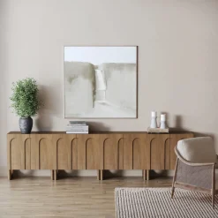 Mid Century Modern Credenza Console Cabinet Light Brown (Set of 4)