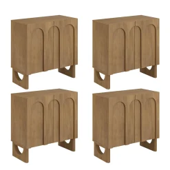 Mid Century Modern Credenza Console Cabinet Light Brown (Set of 4)