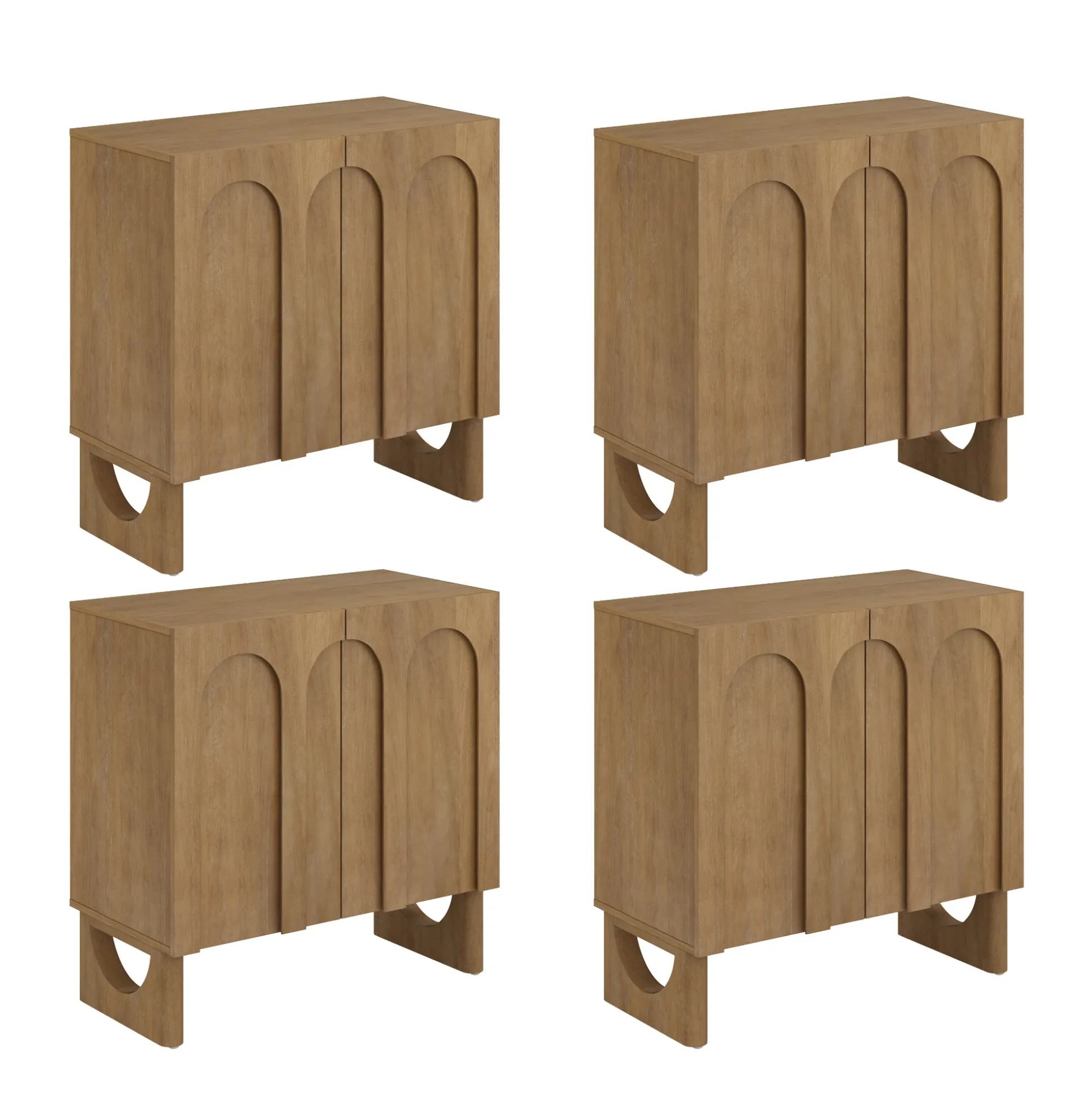 Mid Century Modern Credenza Console Cabinet Light Brown (Set of 4)