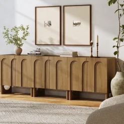 Mid Century Modern Credenza Console Cabinet Light Brown (Set of 3)