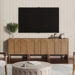 Mid Century Modern Credenza Console Cabinet Light Brown (Set of 3)
