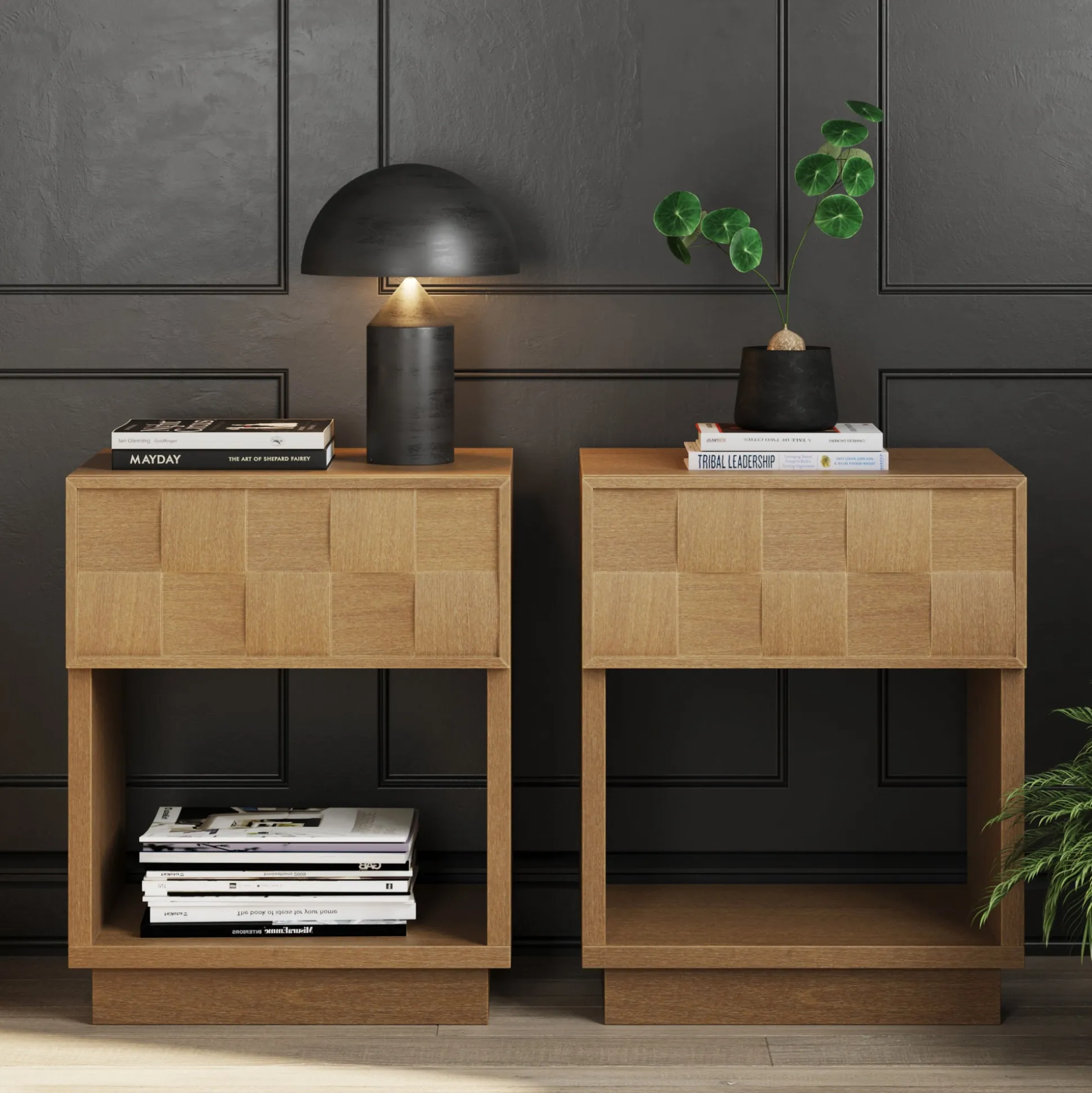 Mid Century Modern 1-Drawer Nightstand Set