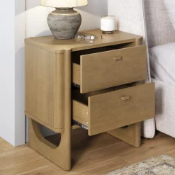 Mid Century Modern 2-Drawer Solid Wood Nightstand Light Brown (Set of 2)
