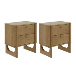 Mid Century Modern 2-Drawer Solid Wood Nightstand Light Brown (Set of 2)