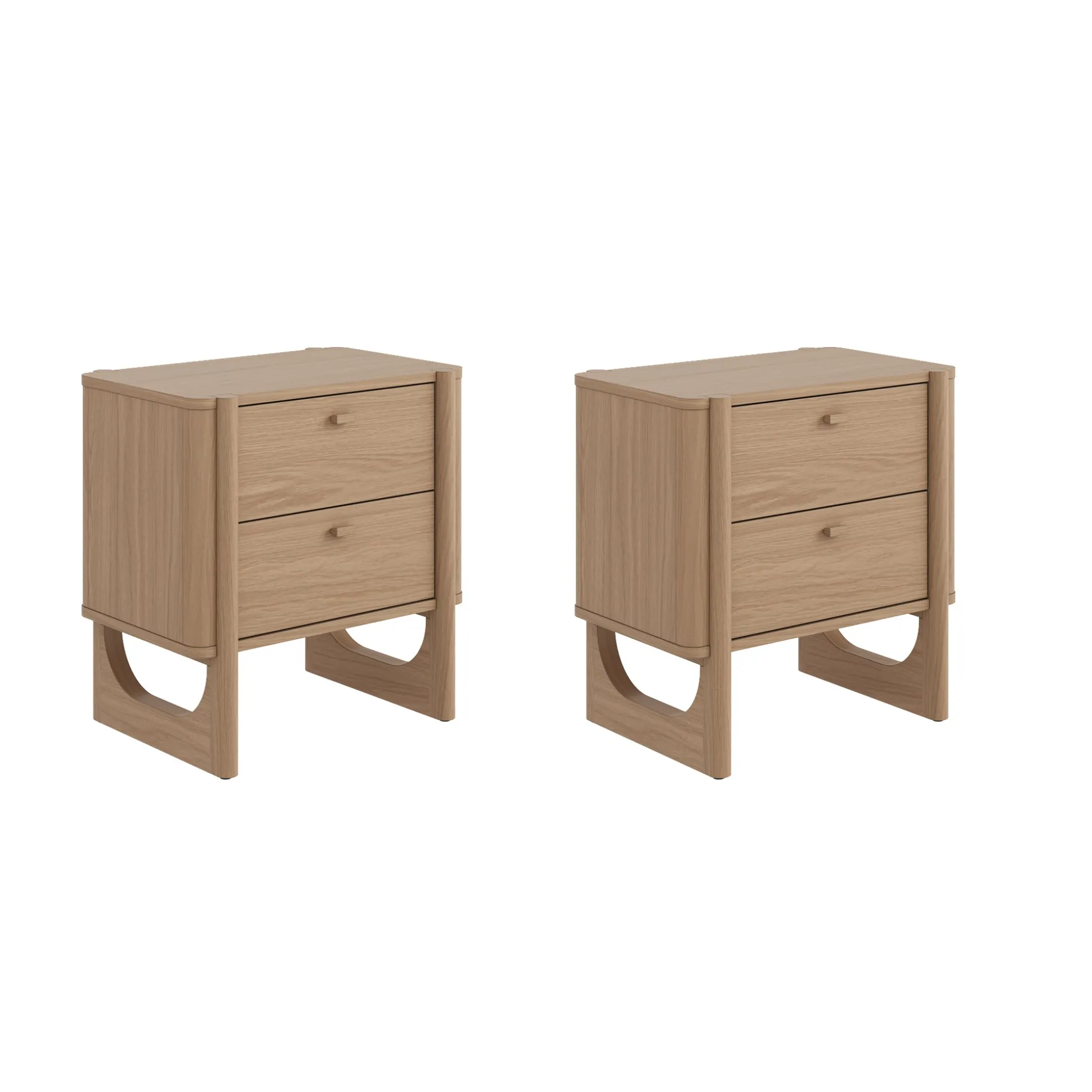 Mid Century Modern 2-Drawer Solid Wood Nightstand Raw Oak (Set of 2)