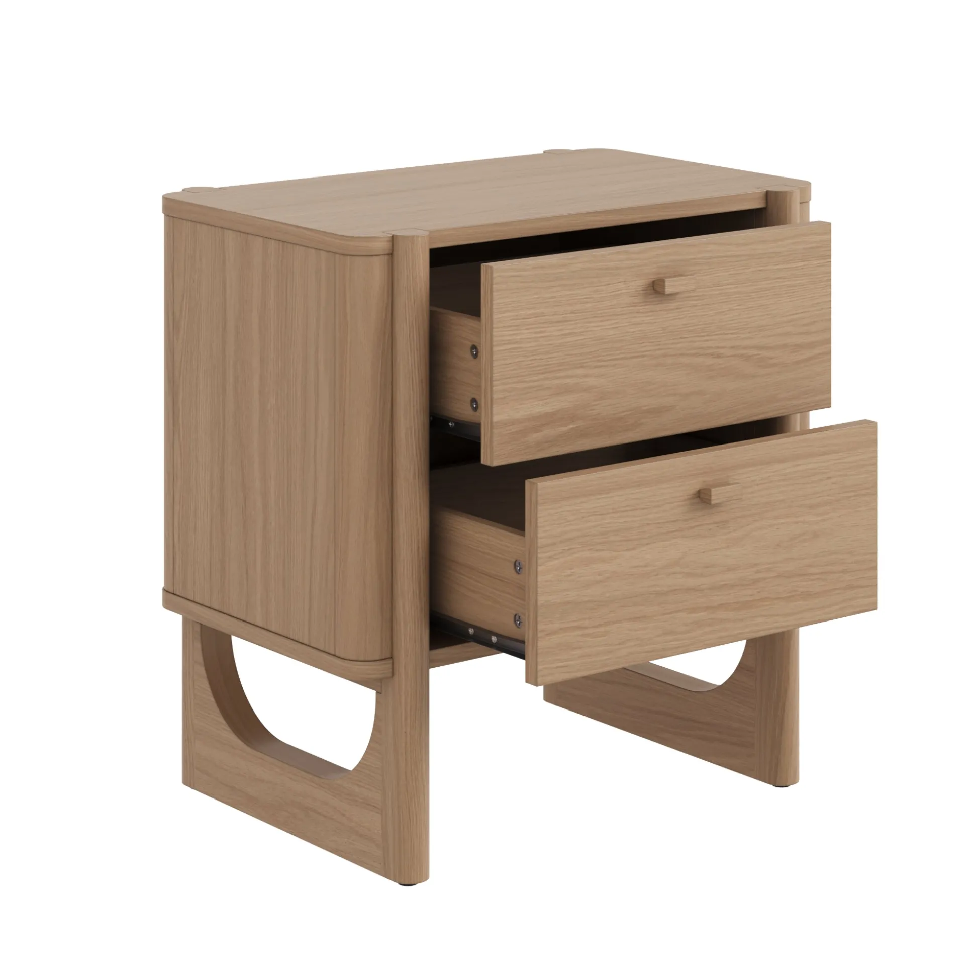 Mid Century Modern 2-Drawer Solid Wood Nightstand Raw Oak (Set of 2)