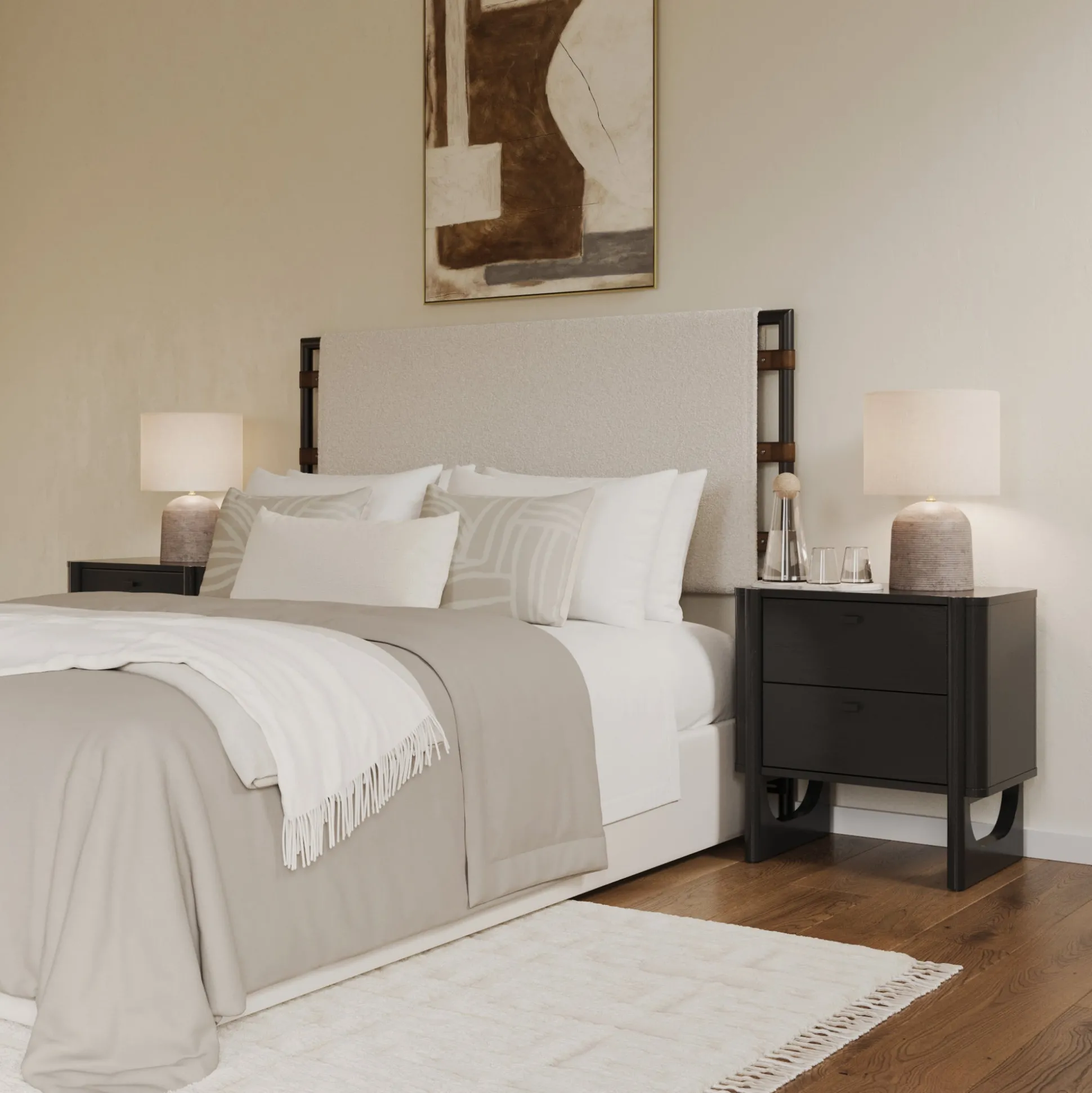 Mid Century Modern 2-Drawer Solid Wood Nightstand Black (Set of 2)