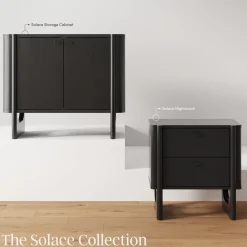 Mid Century Modern 2-Drawer Solid Wood Nightstand Black (Set of 2)