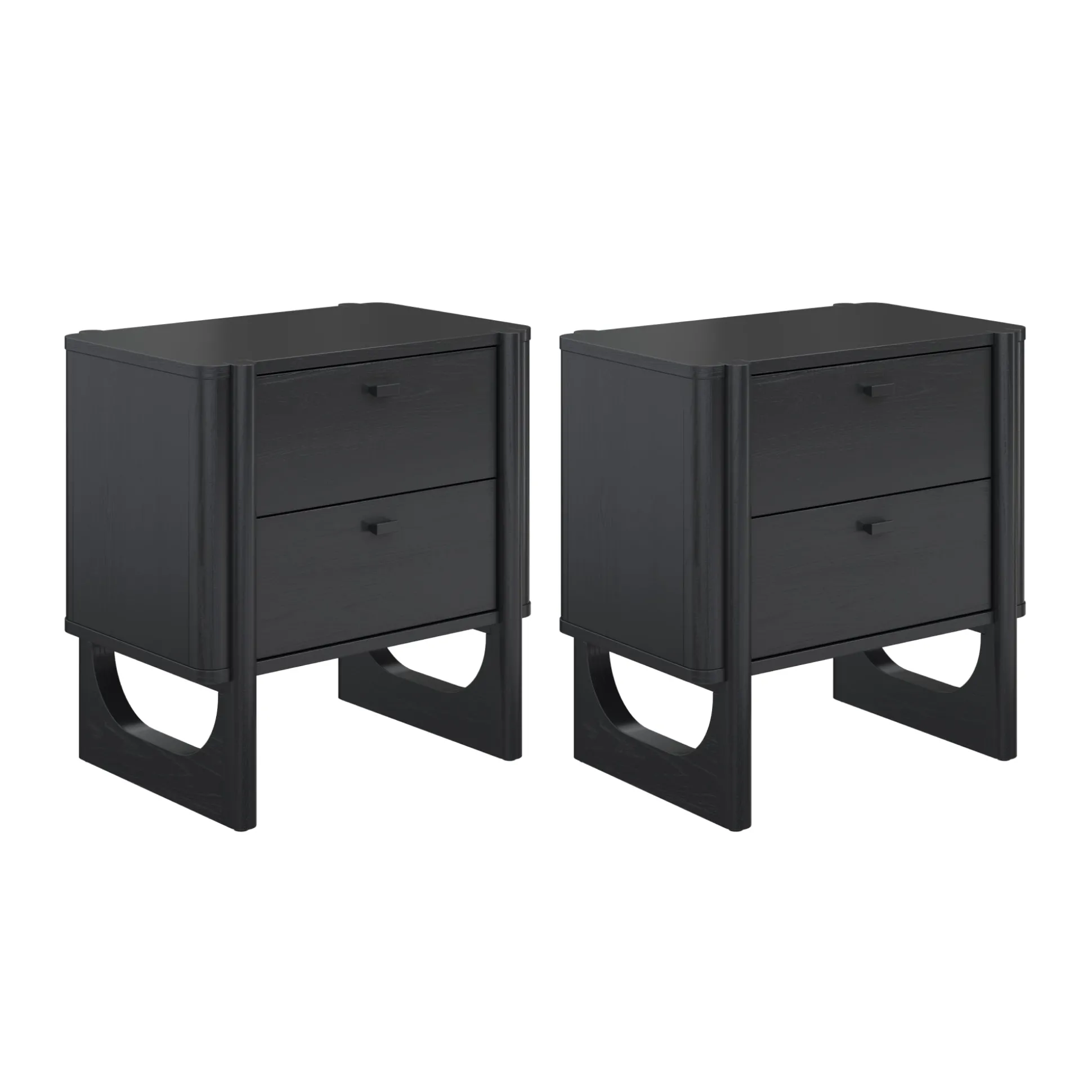 Mid Century Modern 2-Drawer Solid Wood Nightstand Black (Set of 2)