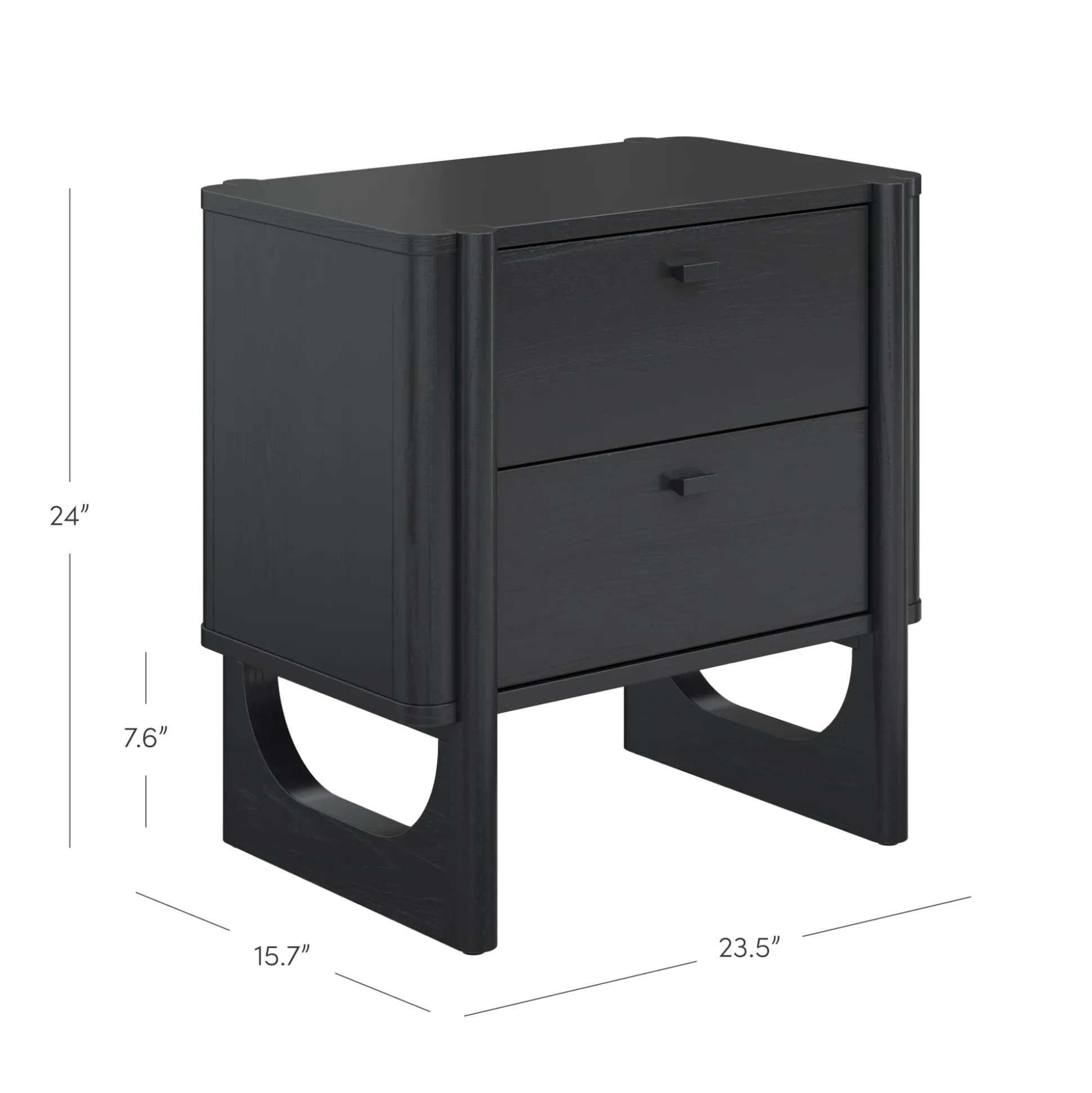 Mid Century Modern 2-Drawer Solid Wood Nightstand Black (Set of 2)