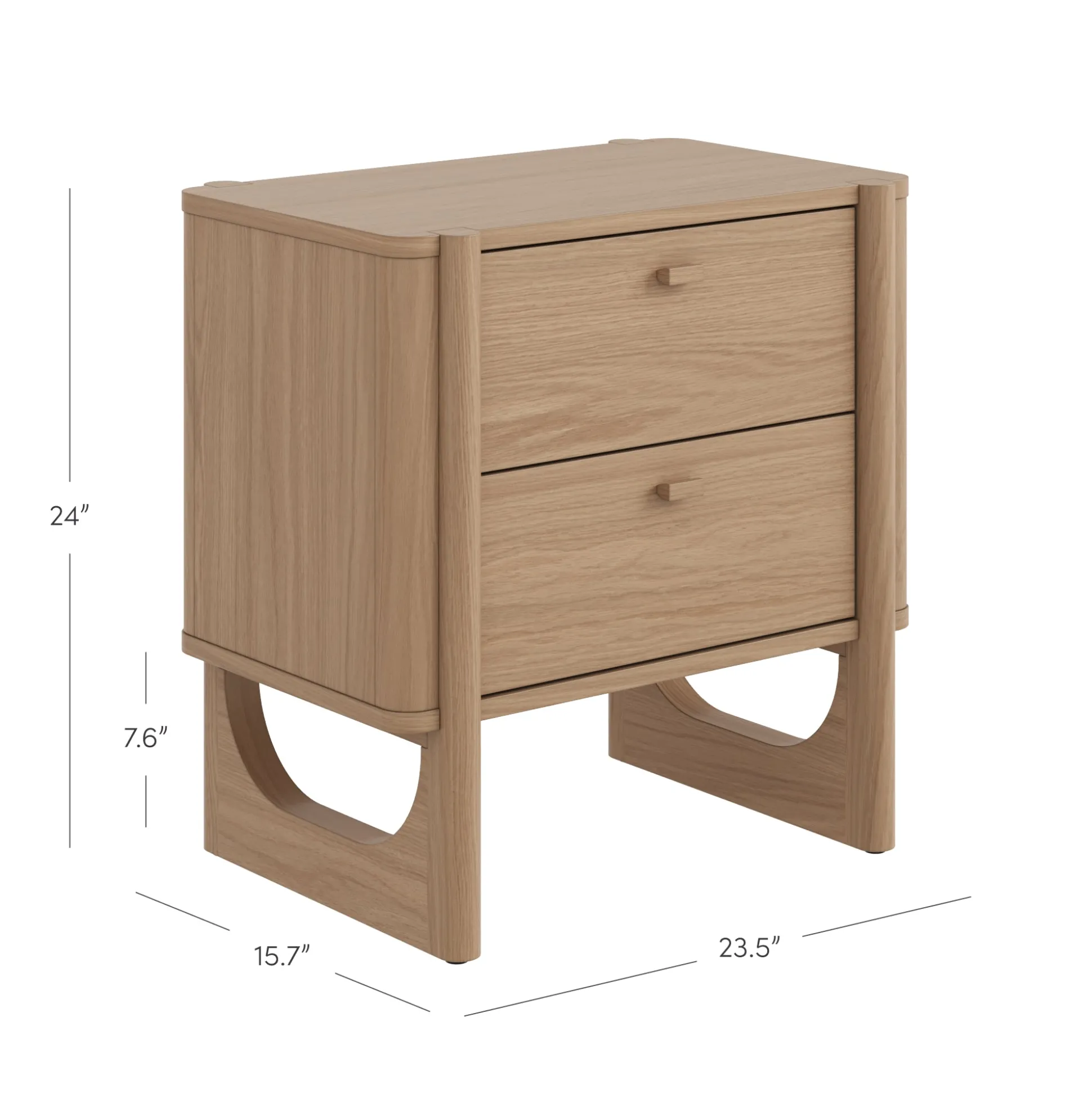 Mid Century Modern 2-Drawer Solid Wood Nightstand Raw Oak