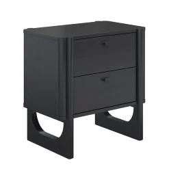 Mid Century Modern 2-Drawer Solid Wood Nightstand Black