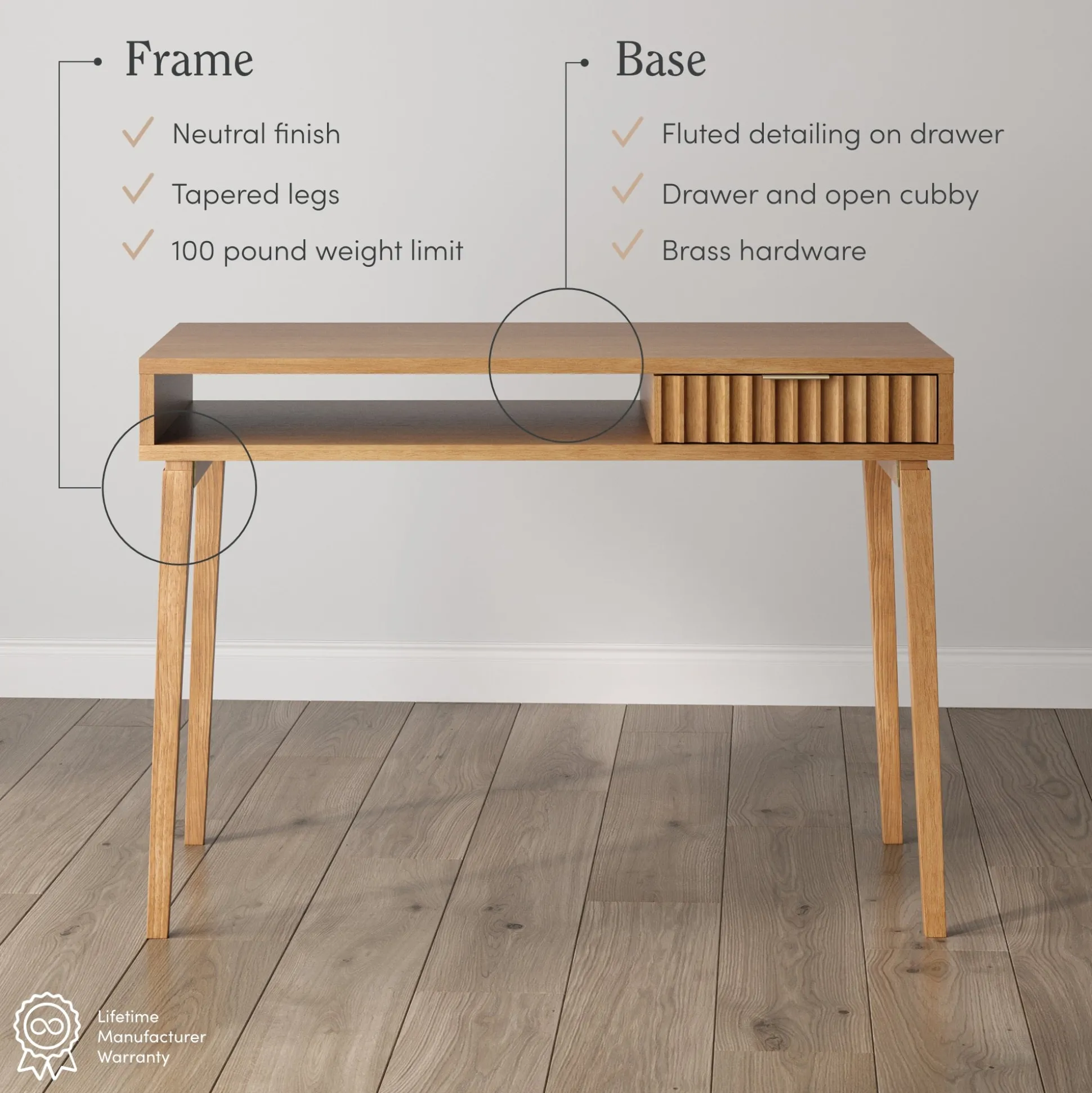 Mid-Century Modern Fluted Desk with Drawer